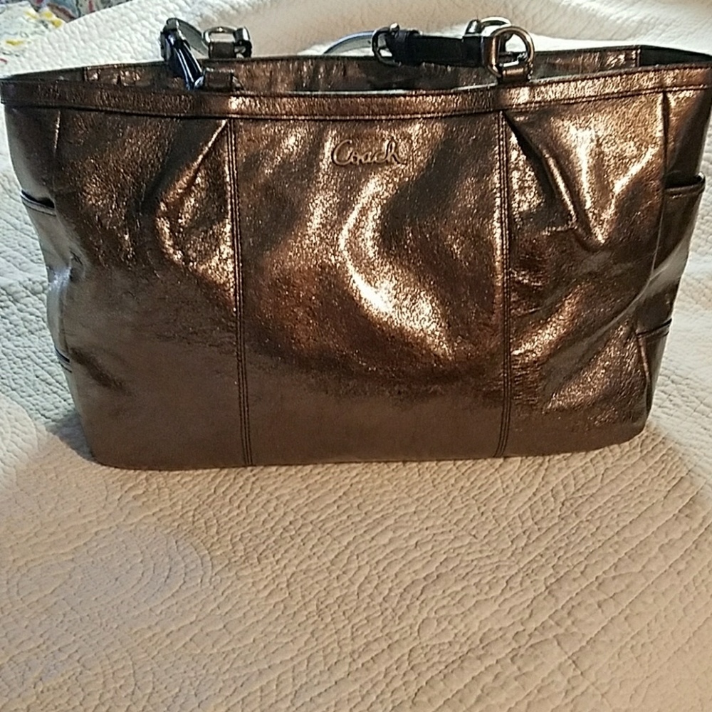 Coach handbag, pewter metallic